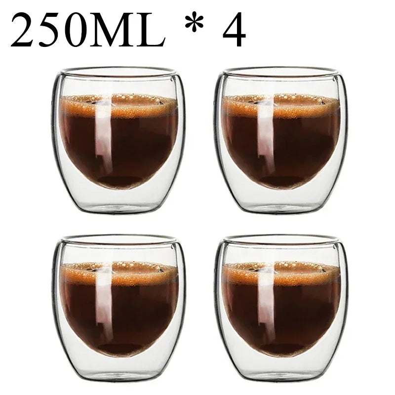 Taza de vidrio con doble fondo para café