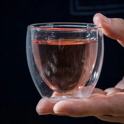 Taza de vidrio con doble fondo para café
