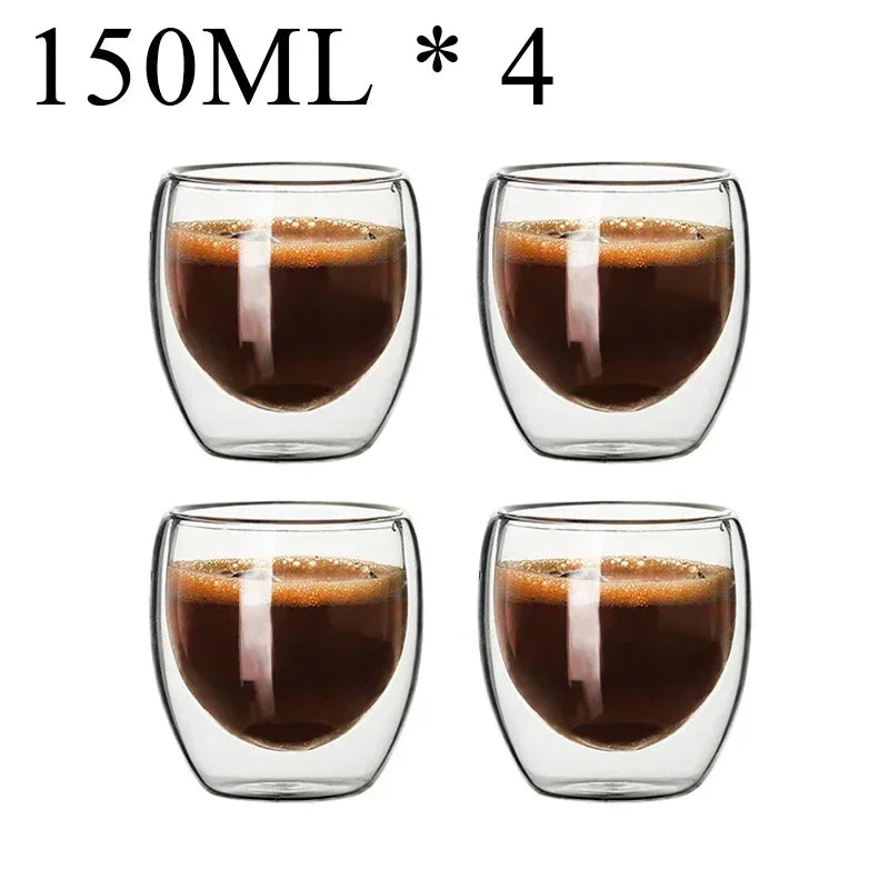 Taza de vidrio con doble fondo para café