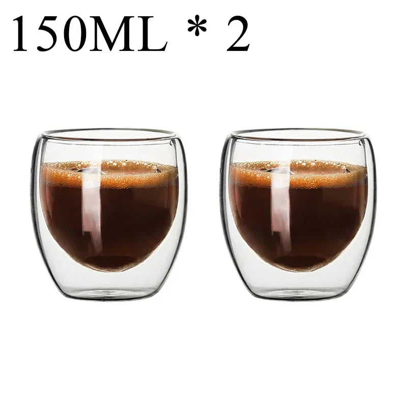 Taza de vidrio con doble fondo para café