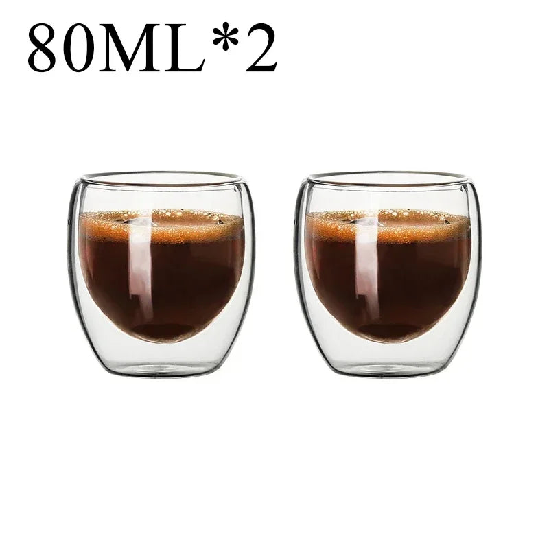 Taza de vidrio con doble fondo para café